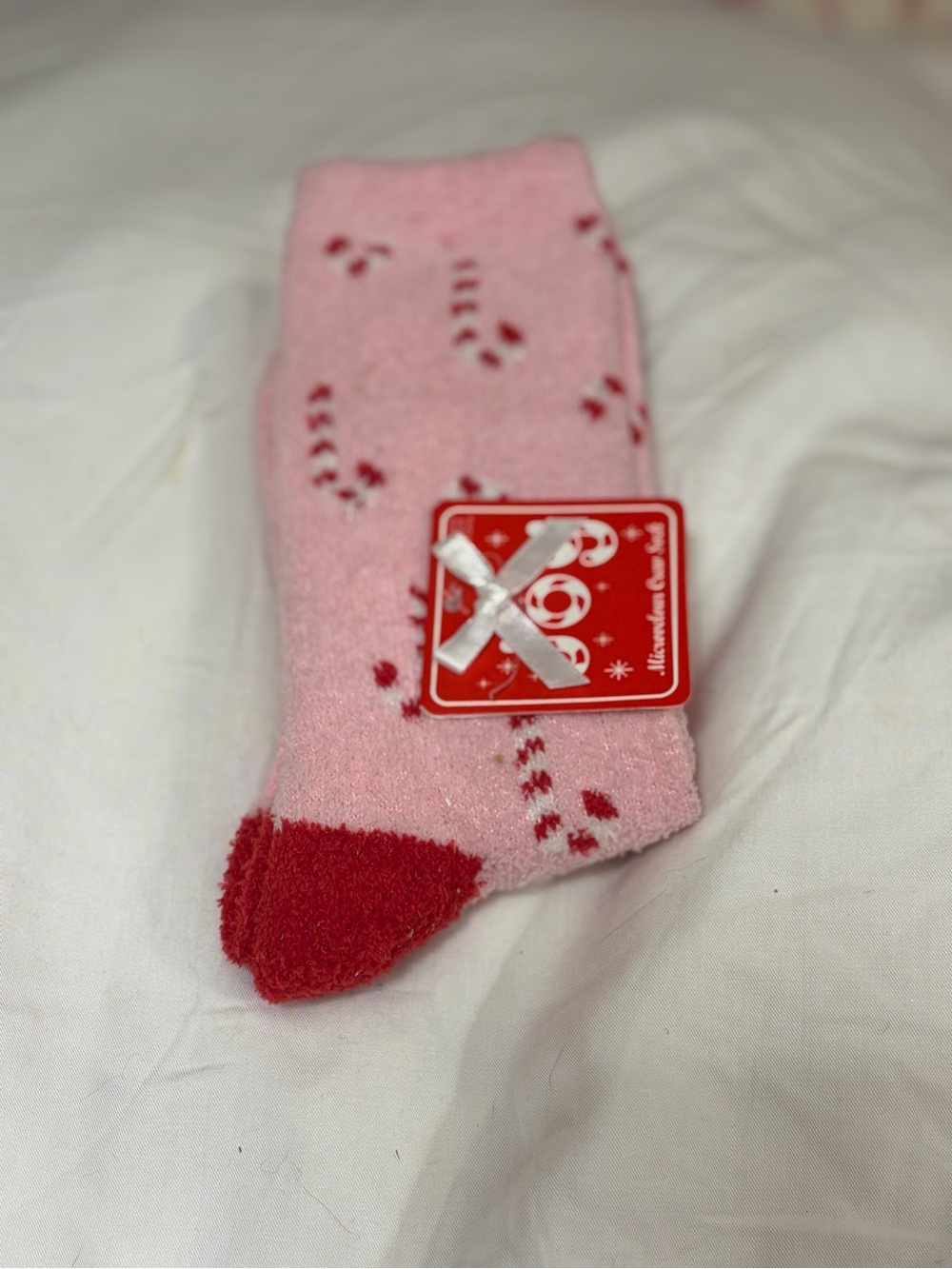 Pink Candy Cane Fuzzy Christmas Crew Socks New With Tags